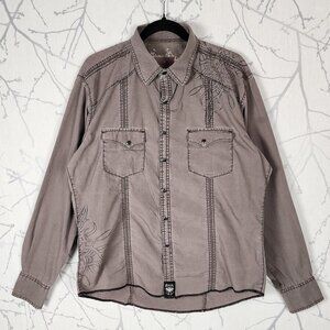 Wrangler Rock 47 Beige Taupe Artsy Printed Pearl Snap Western Shirt